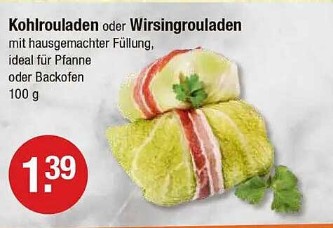 Kohlrouladen oder Wirsingrouladen mit hausgemachter Füllung, ideal für Pfanne oder Backofen, 100 g