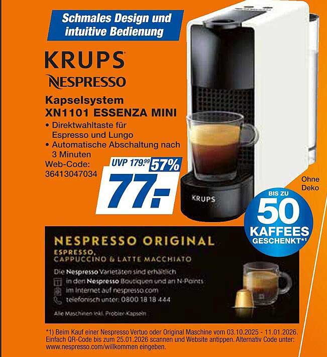 KRUPS Nespresso Kapselsystem XN1101 ESSENZA MINI