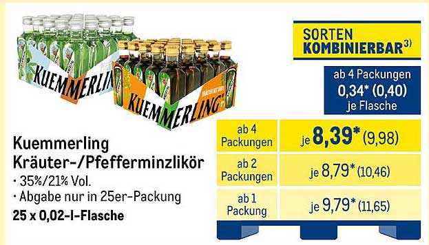 Kuemmerling Kräuter-/Pfefferminzlikör 25 x 0,02-l-Flasche