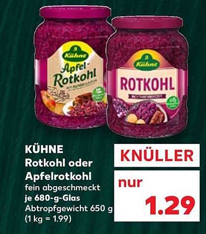 KÜHNE Rotkohl oder Apfelrotkohl 680 g im Glas