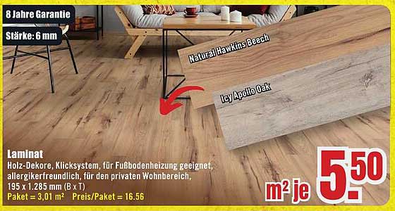 Laminat - Holz-Dekore, Klicksystem, für Fußbodenheizung geeignet