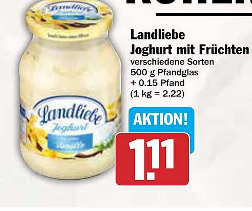 Landliebe Joghurt mit Früchten 500 g im Pfandglas