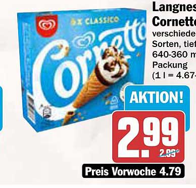 Langnes Cornetto, verschiedene Sorten, 640-360 ml Packung