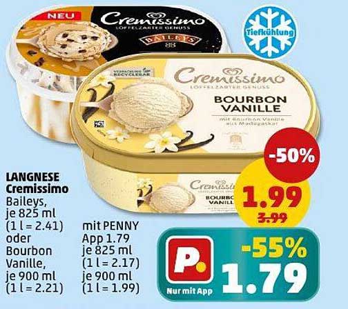 LANGNESE Cremissimo Baileys und Bourbon Vanille – 825 ml zum absoluten Sparpreis