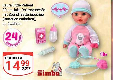 Laura Little Patient 30 cm, 5-teiliges Set mit Sound und Doktorzubehör