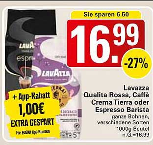 Lavazza Qualita Rossa, Caffè Crema Tierra oder Espresso Barista, ganze Bohnen, 1000g Beutel