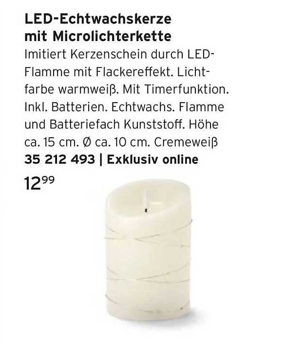 LED-Echtwachskerze mit Microlichterkette