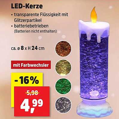 LED-Kerze - transparente Flüssigkeit mit Glitzerpartikeln
