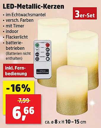 LED-Metallic-Kerzen 3er-Set im Echtwachsmantel