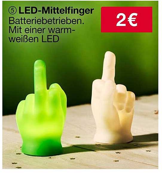 LED-Mittelfinger - Batteriebetrieben mit warm-weißer LED