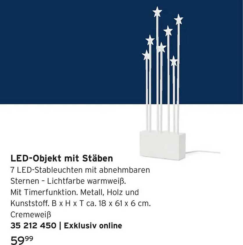 LED-Objekt mit Stäben - 7 LED-Stableuchten mit abnehmbaren Sternen