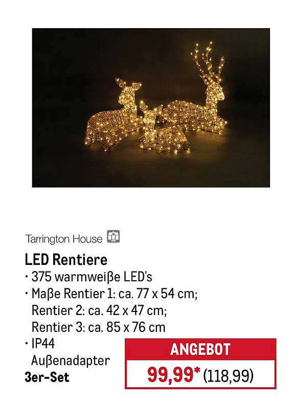 LED Rentiere 3er-Set mit 375 warmweißen LEDs