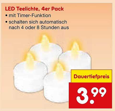 LED Teelichte, 4er Pack