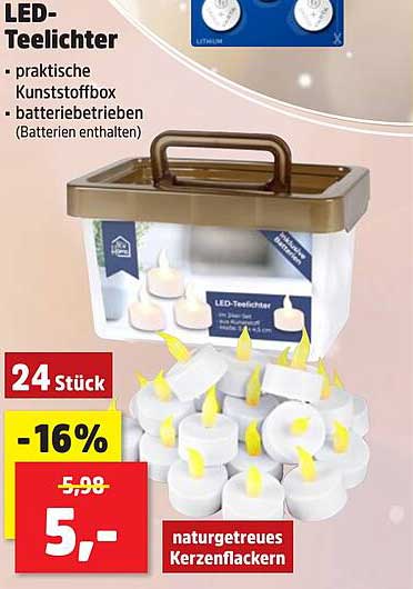 LED-Teelichter 24 Stück in praktischer Kunststoffbox