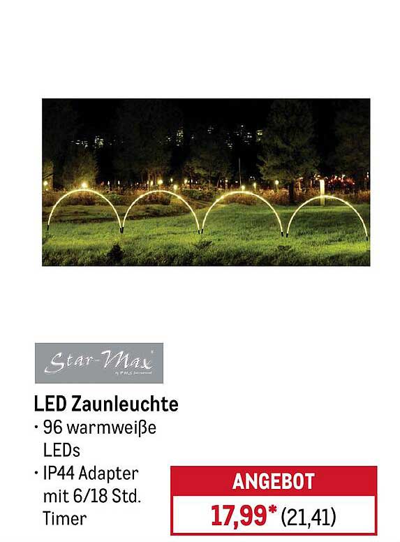 LED Zaunleuchte - 96 warmweiße LEDs mit IP44 Adapter und Timer