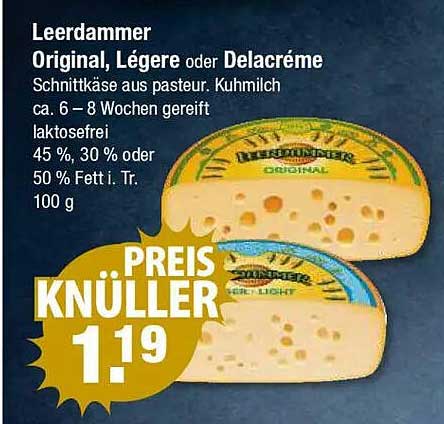 Leerdammer Original, Légère oder Delacréme Schnittkäse 100 g