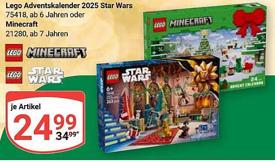 Lego Adventskalender 2025 Star Wars und Minecraft