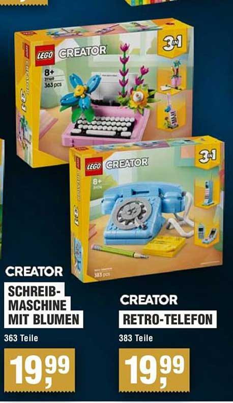 LEGO Creator Schreibmaschine mit Blumen und Retro-Telefon