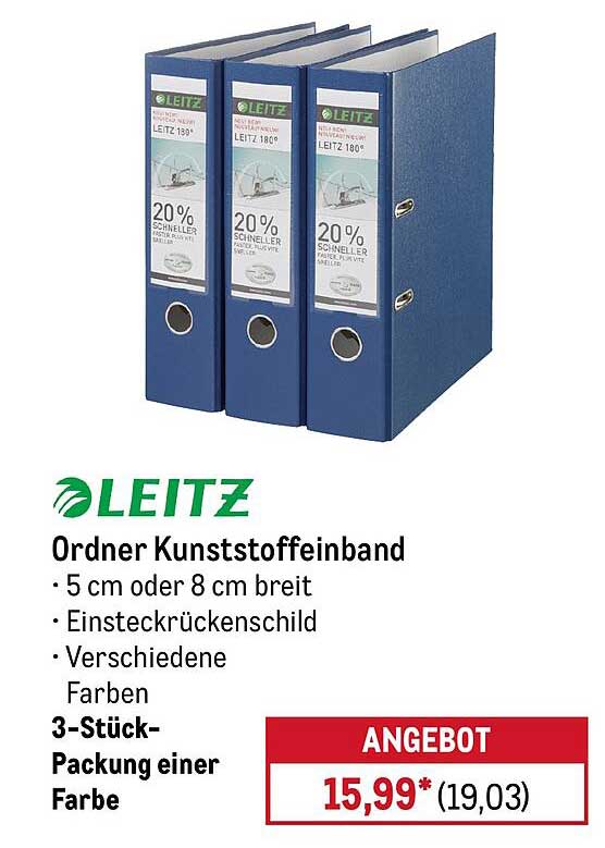 LEITZ Ordner Kunststoffeinband – 3 Stück Packung
