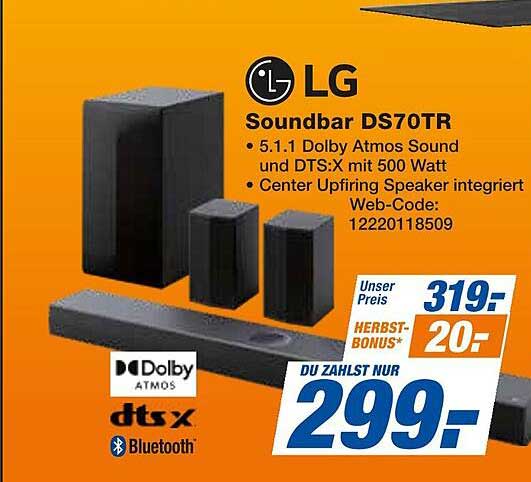 LG Soundbar DS70TR – 5.1 Dolby Atmos Sound und DTS:X mit 500 Watt