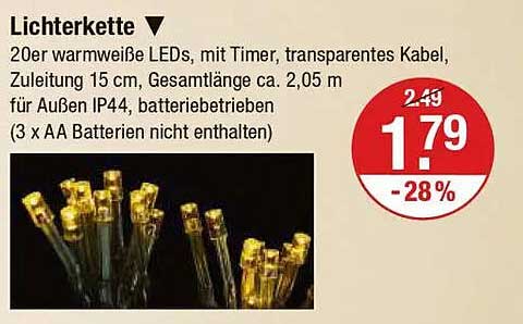 Lichterkette mit 20 warmweißen LEDs – ein zauberhaftes Ambiente für Ihr Zuhause
