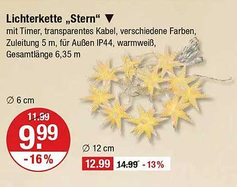 Lichterkette „Stern“ mit Timer, transparentem Kabel, verschiedene Farben