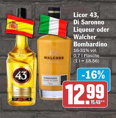 Licor 43, Di Saronno Liqueur oder Walcher Bombardino