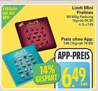 Lindt Mini Pralines 90/100g Packung