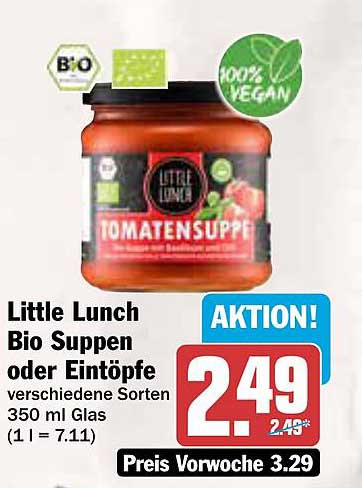 Little Lunch Bio Suppen oder Eintöpfe – verschiedene Sorten 350 ml Glas