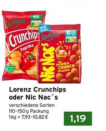 Lorenz Crunchips oder Nic Nac´s - verschiedene Sorten
