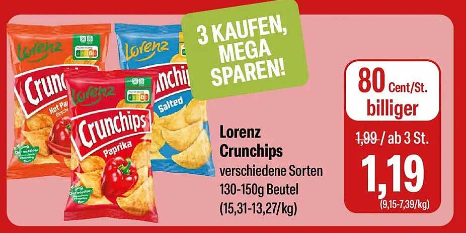 Lorenz Crunchips verschiedene Sorten 130-150g Beutel