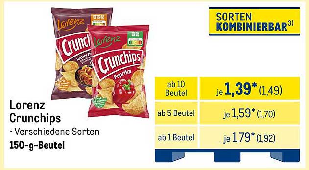 Lorenz Crunchips – Verschiedene Sorten, 150-g-Beutel