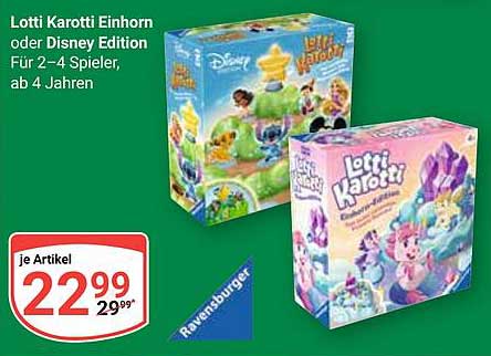 Lotti Karotti Einhorn oder Disney Edition für 2–4 Spieler, ab 4 Jahren