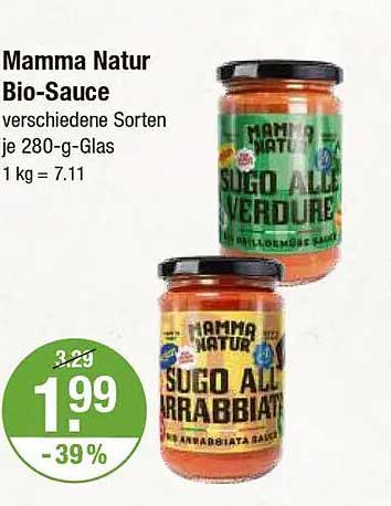 Mamma Natur Bio-Sauce - verschiedene Sorten je 280-g-Glas