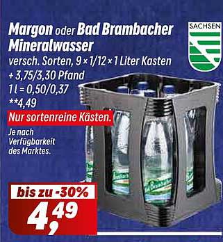 Margon oder Bad Brambacher Mineralwasser, 9 x 1/12 Liter Kasten