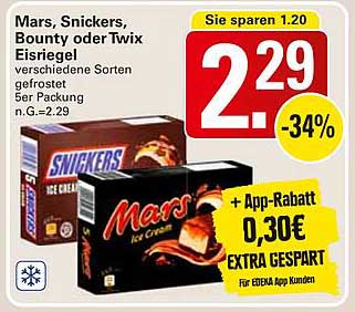 Mars, Snickers, Bounty oder Twix Eisriegel 5er Packung