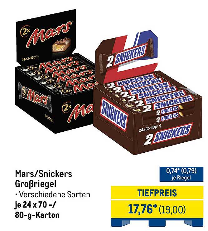 Mars/Snickers Großriegel - verschiedene Sorten