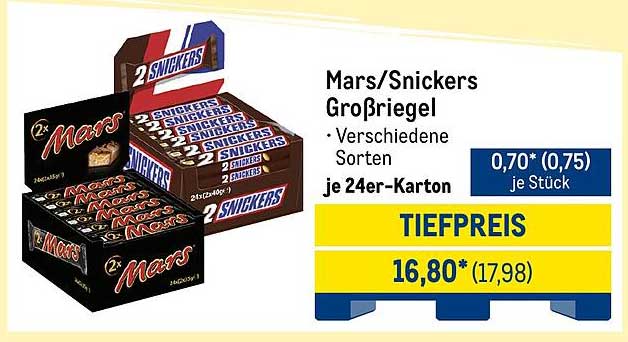 Mars/Snickers Großriegel – Verschiedene Sorten im 24er-Karton
