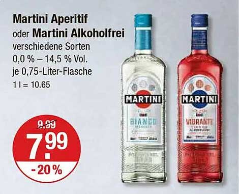 Martini Aperitif oder Martini Alkoholfrei - verschiedene Sorten