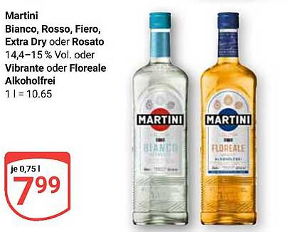Martini Bianco, Rosso, Fiero, Extra Dry oder Rosato 0,75 l