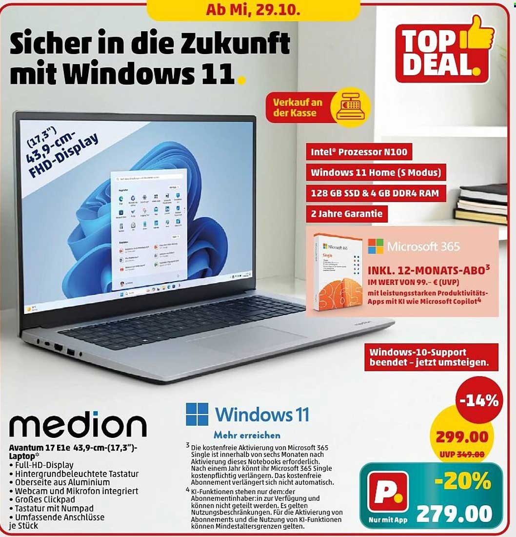 MEDION Avantum 17 E1e 43,9 cm (17,3 Zoll) Laptop mit Windows 11