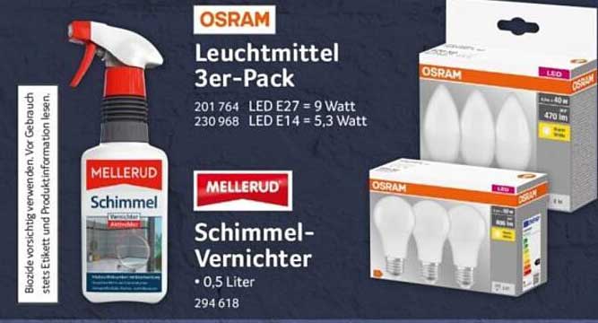 MELLERUD Schimmel-Vernichter 0,5 Liter und OSRAM Leuchtmittel 3er-Pack