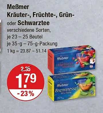 Meßmer Kräuter-, Früchte-, Grün- oder Schwarztees – verschiedene Sorten, je 23 – 25 Beutel