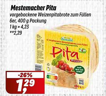Mestemacher Pita - Vorgebackene Weizenpitabrote zum Füllen