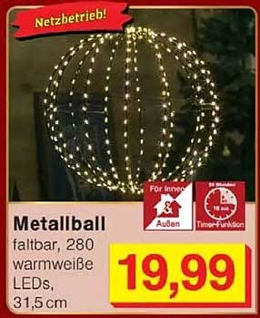 Metallball faltbar, 280 warmweiße LEDs, 31,5 cm