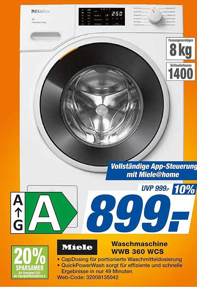 Miele Waschmaschine WWB 360 WCS - Vollständige App-Steuerung mit Miele@home