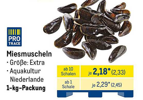 Miesmuscheln – Größe: Extra, Aquakultur Niederlande, 1-kg-Packung