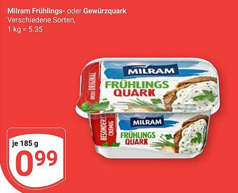 Milram Frühlings- oder Gewürzquark, verschiedene Sorten, 185 g für 0,99 €