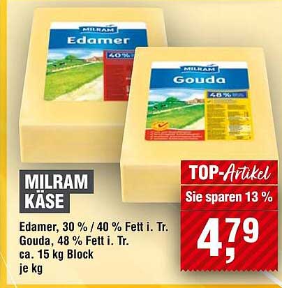 MILRAM Käse: Edamer und Gouda