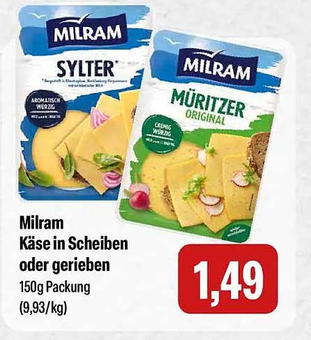 Milram Käse in Scheiben oder gerieben 150g Packung